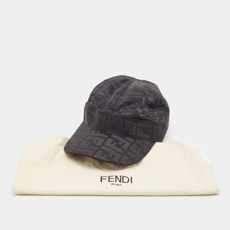 Pre Owned Fendi Black FF Patterned Nylon Blend Cap L