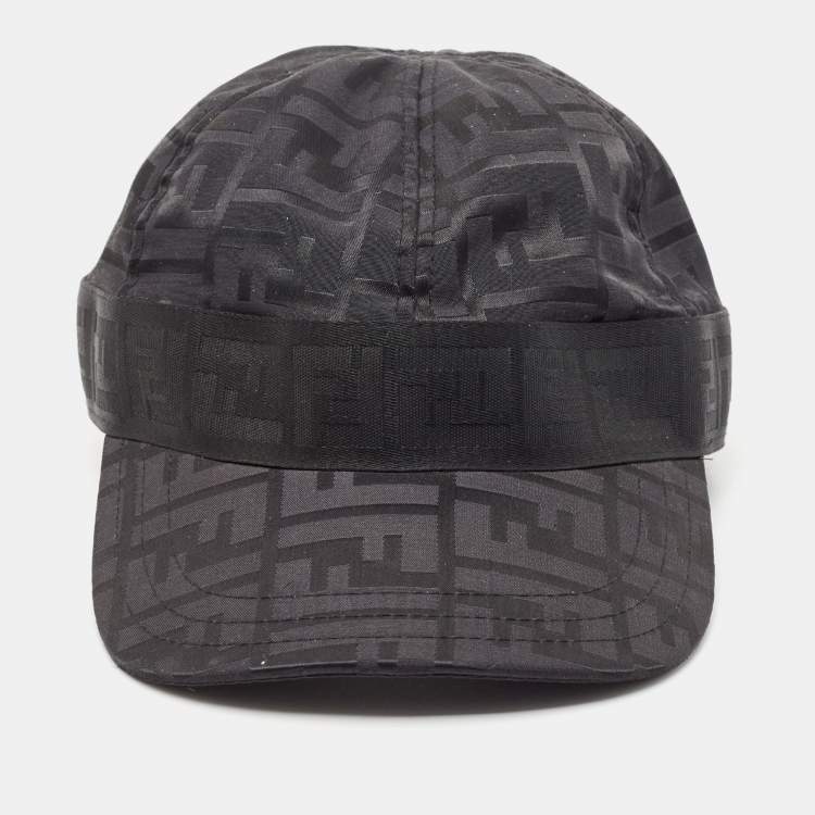 Pre Owned Fendi Black FF Patterned Nylon Blend Cap L