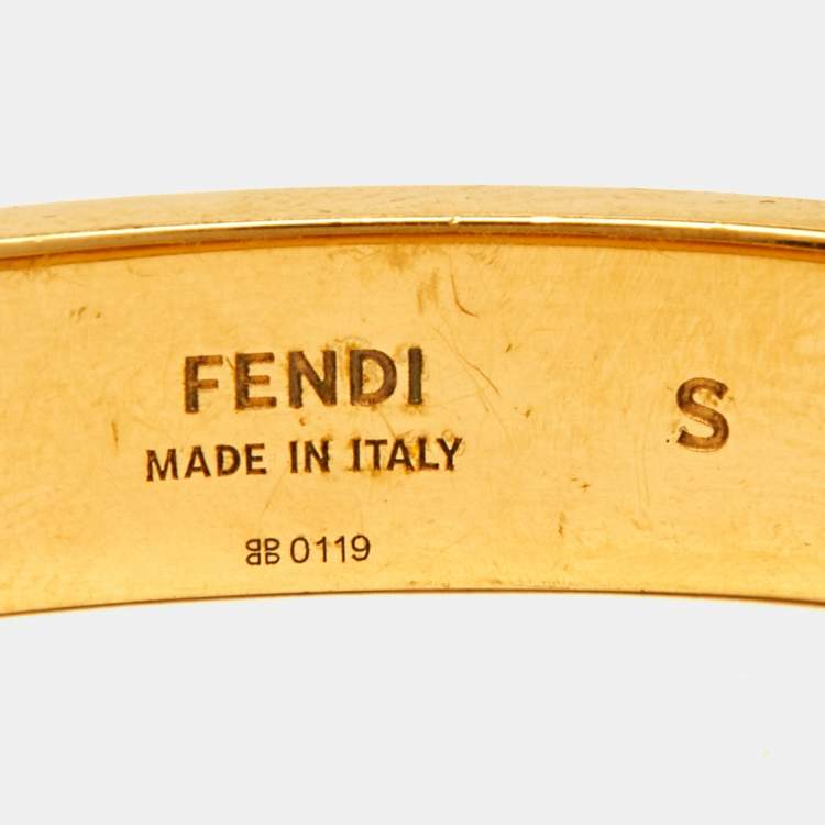 Pre Owned Fendi FF Enamel Gold Tone Bracelet S