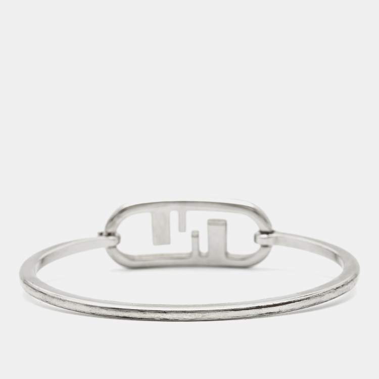 Pre Owned Fendi O'Lock Crystal Silver Tone Bracelet S