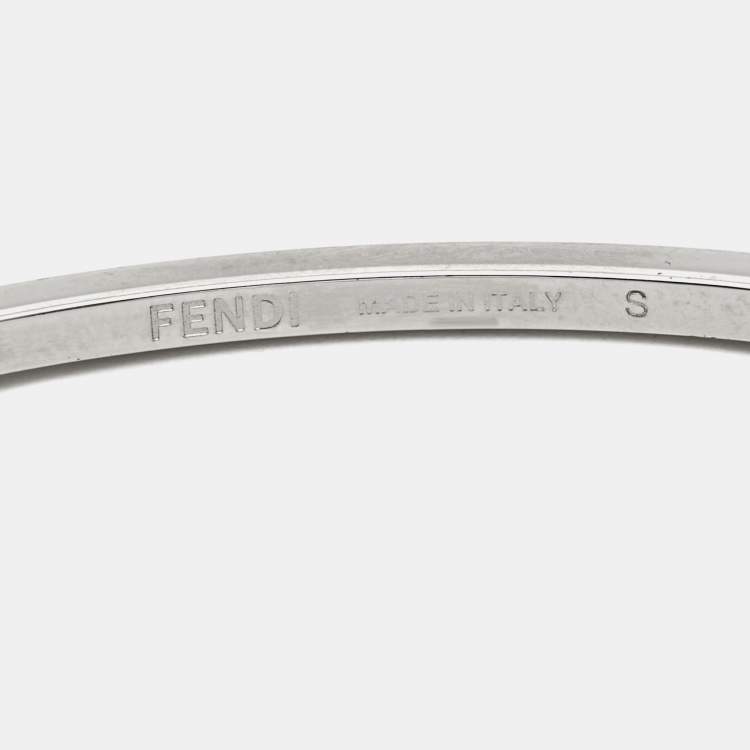 Pre Owned Fendi O'Lock Crystal Silver Tone Bracelet S