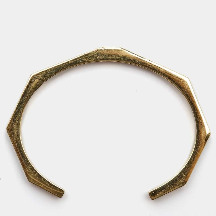 Pre Owned Fendi Baguette Enamel Gold Tone Open Cuff Bracelet S
