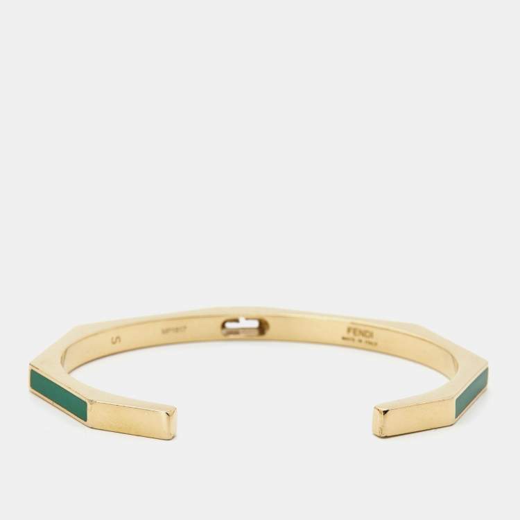 Pre Owned Fendi Baguette Enamel Gold Tone Open Cuff Bracelet S