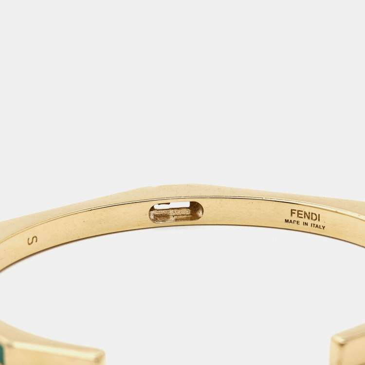Pre Owned Fendi Baguette Enamel Gold Tone Open Cuff Bracelet S
