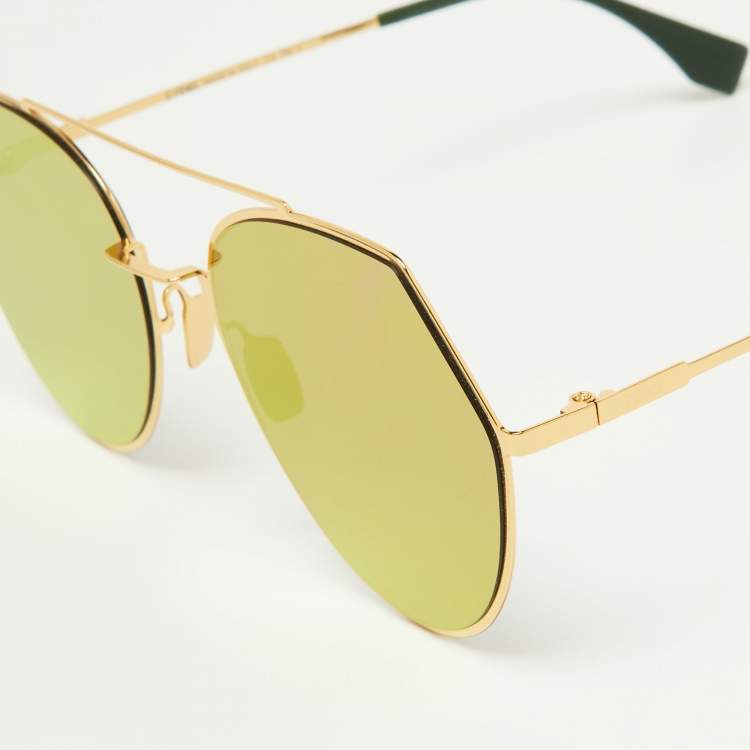 Pre Owned Fendi Gold Tone/Grey Mirrored FF0194/S Geometric Sunglasses