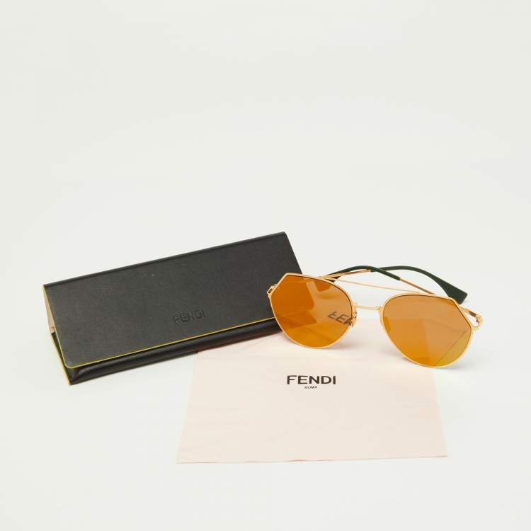 Pre Owned Fendi Gold Tone/Grey Mirrored FF0194/S Geometric Sunglasses