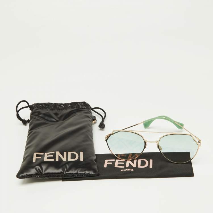 Pre Owned Fendi Gold Tone/Green Gradient FF0194/S Geometric Sunglasses