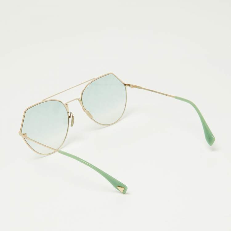 Pre Owned Fendi Gold Tone/Green Gradient FF0194/S Geometric Sunglasses
