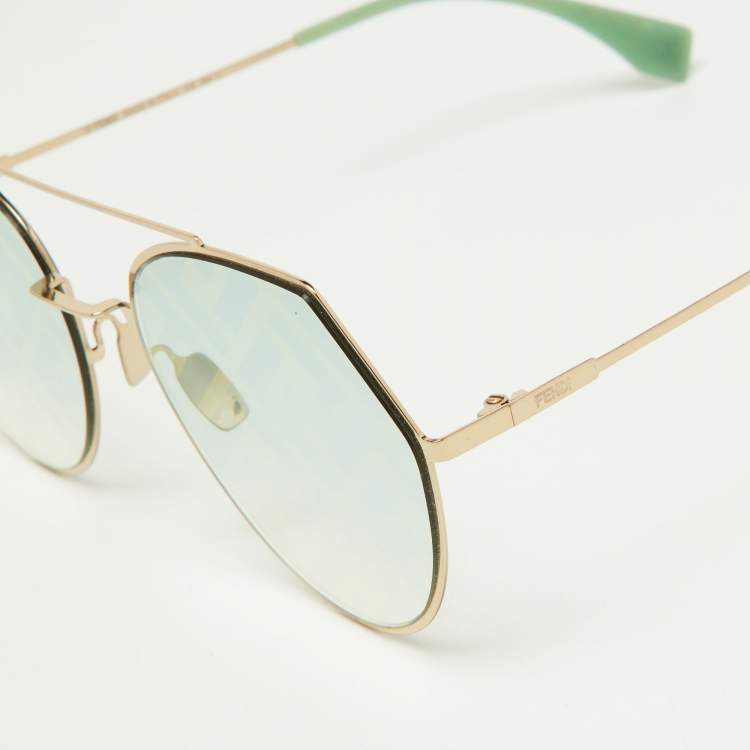 Pre Owned Fendi Gold Tone/Green Gradient FF0194/S Geometric Sunglasses