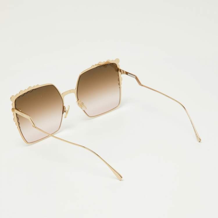 Pre Owned Fendi Gold Tone/Brown Pink Ombré FF0259/S Studded Geometric Sunglasses