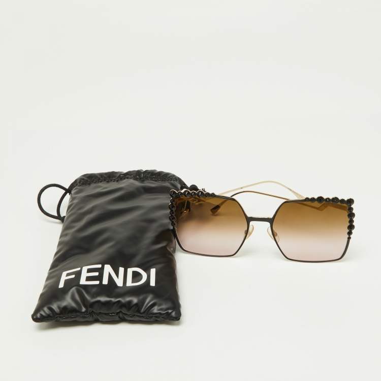 Pre Owned Fendi Gold Tone/Brown Pink Ombré FF0259/S Studded Geometric Sunglasses