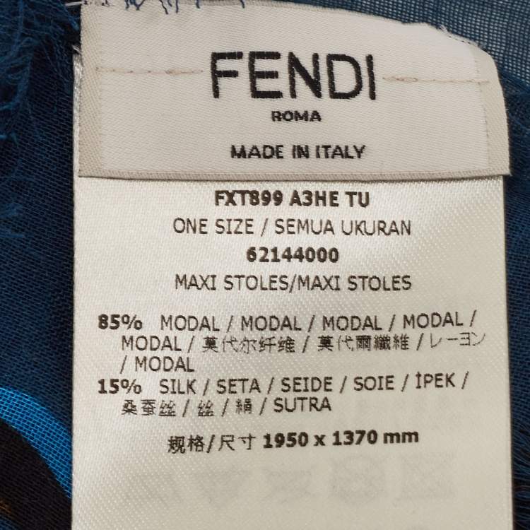 Pre Owned Fendi Blue Zucca Leopard Pattern Printed Modal & Silk Scarf