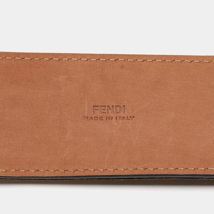 Pre Owned Fendi Brown/Black Zucca Velvet and Pleated Leather Waist Belt 85CM