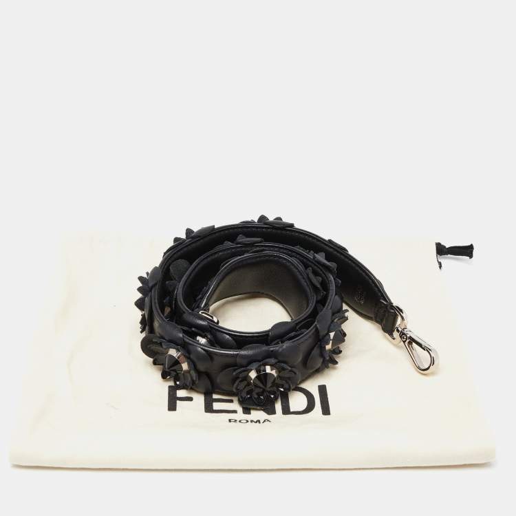 Pre Owned Fendi Black Leather Flowerland Strap You Shoulder Bag Strap