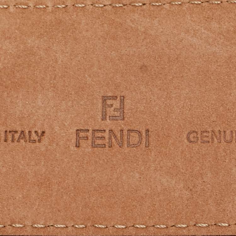 Pre Owned Fendi Brown Lizard Embossed Leather FF Crystal Logo Buckle Belt 85 CM