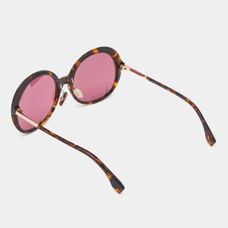 Pre Owned Fendi Brown Havana/Pink FF 0430/S Oval Sunglasses