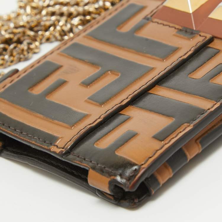 Pre Owned Fendi Brown/Black Zucca Leather iPhone X Case Chain Strap