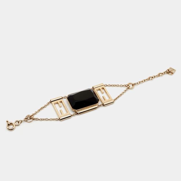Pre Owned Fendi FF Crystal Gold Tone Bracelet