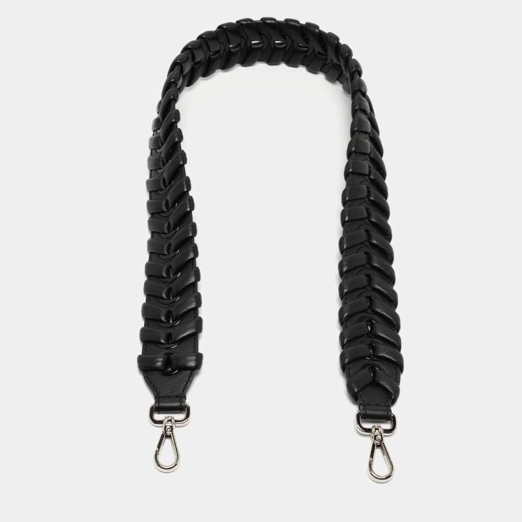 Pre Owned Fendi Black Woven Leather Shoulder Bag Strap