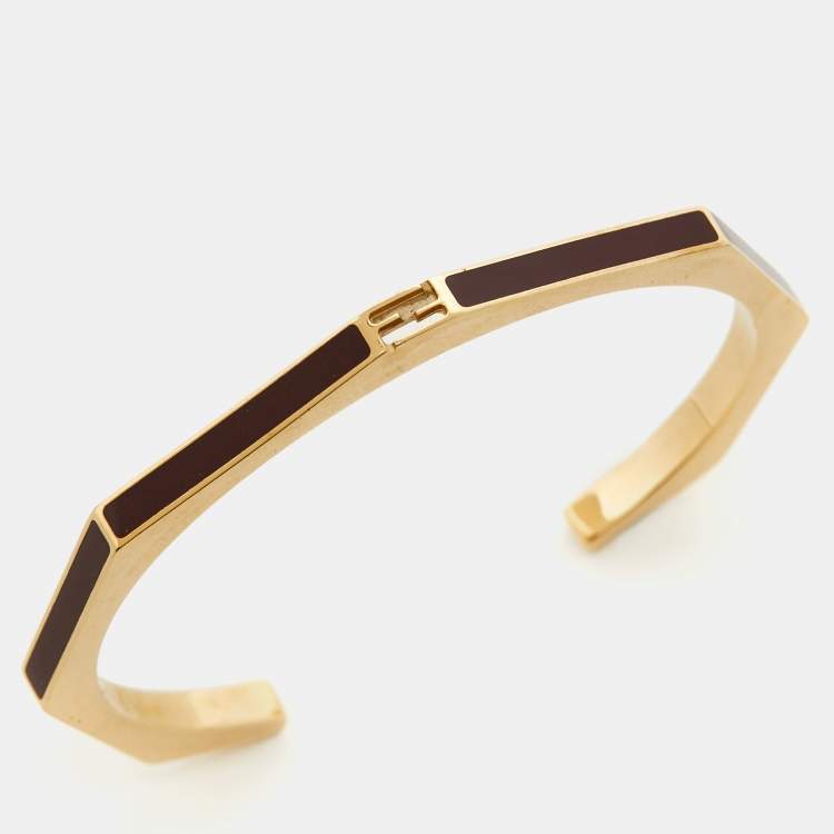 Pre Owned Fendi Baguette Enamel Gold Tone Bracelet 