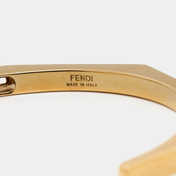 Pre Owned Fendi Baguette Enamel Gold Tone Bracelet 
