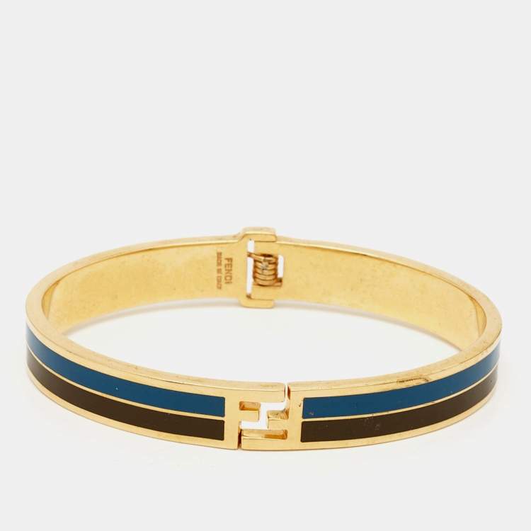 Pre Owned Fendi Fendista Enamel Gold Tone Bracelet M