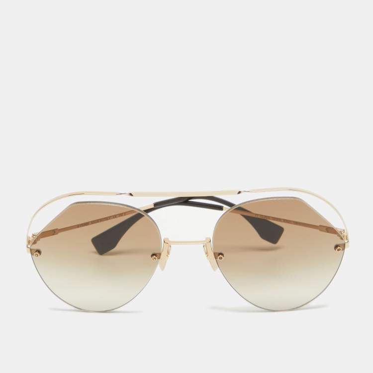 Pre Owned Fendi Gold/Brown Gradient FF 0326/S Rimless Sunglasses