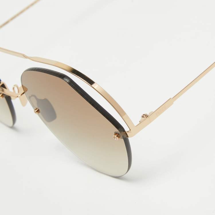 Pre Owned Fendi Gold/Brown Gradient FF 0326/S Rimless Sunglasses