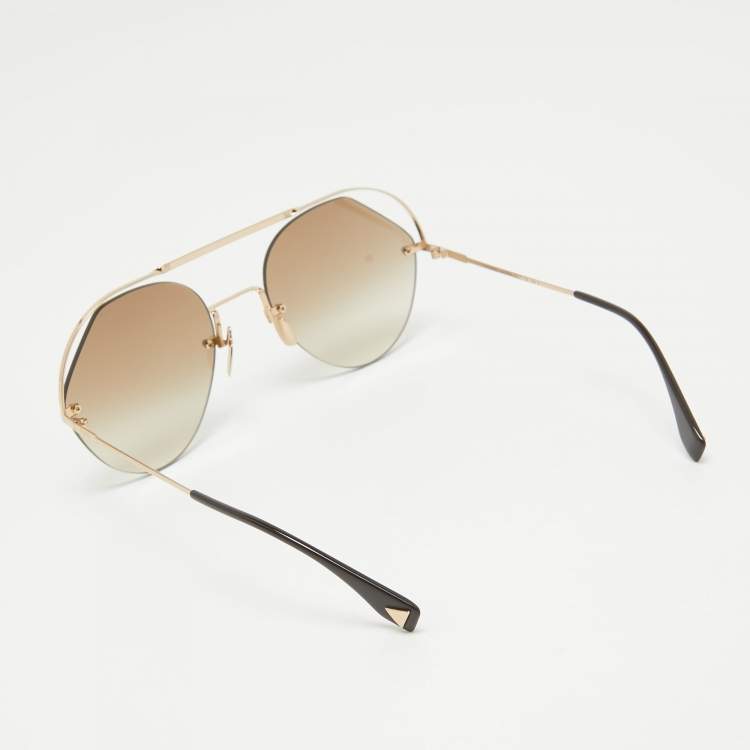 Pre Owned Fendi Gold/Brown Gradient FF 0326/S Rimless Sunglasses