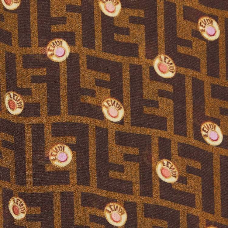 Pre Owned Fendi Brown FF Charm Print Silk Stole 
