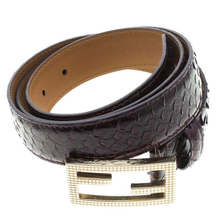Pre Owned Fendi Purple Python Logo Buckle Belt 95 CM