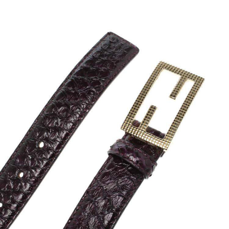 Pre Owned Fendi Purple Python Logo Buckle Belt 95 CM
