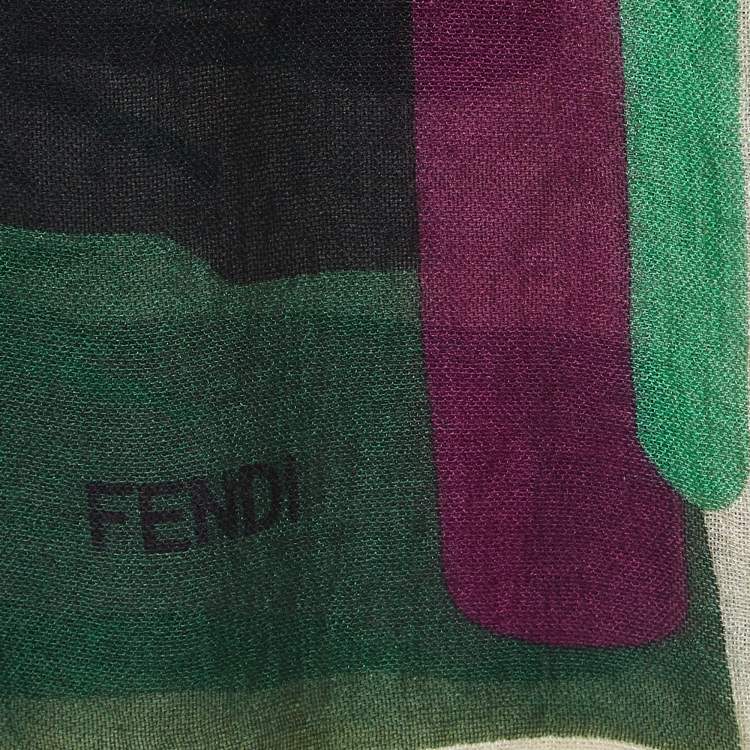 Pre Owned Fendi Multicolor Monster Eye Print Wool & Silk Scarf