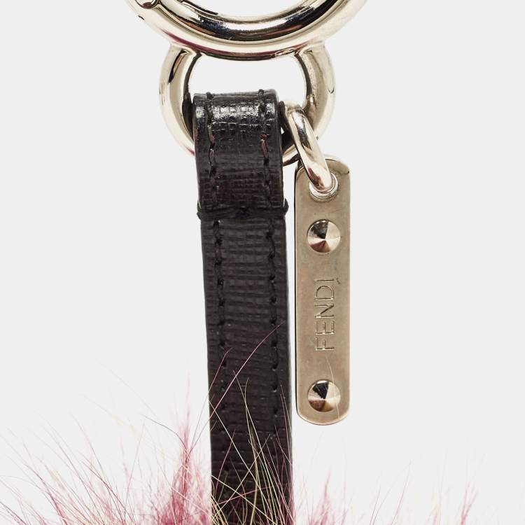 Pre Owned Fendi Purple/Yellow Fox Fur Pom Pom Bag Charm
