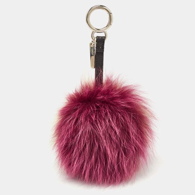 Pre Owned Fendi Purple/Yellow Fox Fur Pom Pom Bag Charm