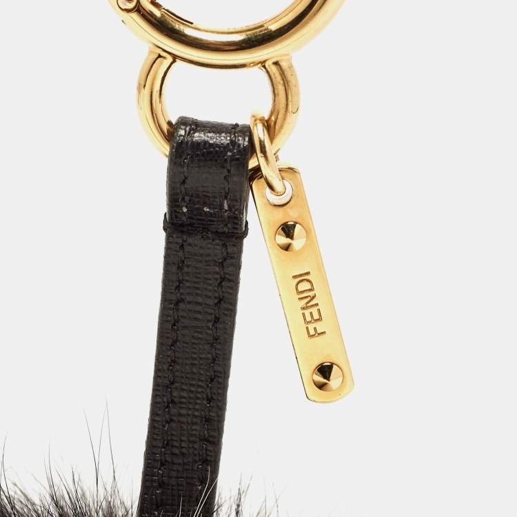 Pre Owned Fendi Black/Beige Fox Fur Pom Pom Bag Charm