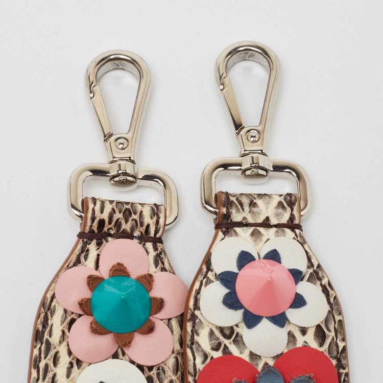 Pre Owned Fendi Multicolor Floral Applique Leather and Watersnake Shoulder Bag Strap