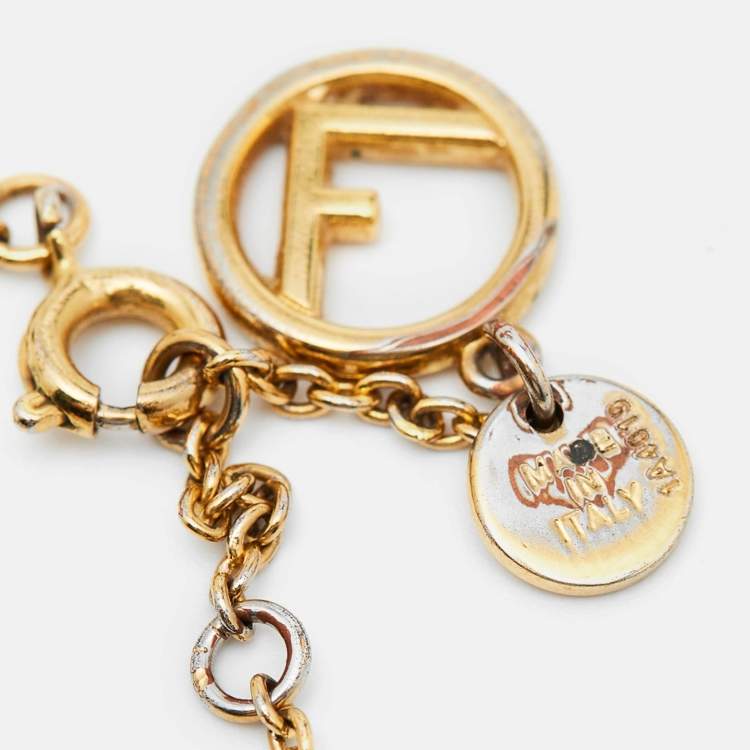 Pre Owned Fendi F is Fendi Gold Tone Crystal Logo Station Bracelet