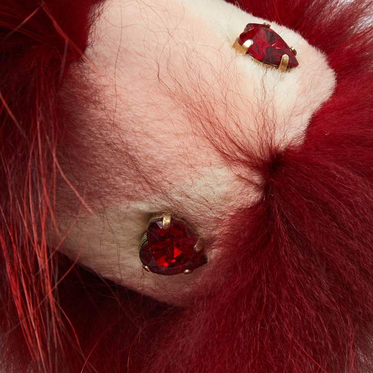 Pre Owned Fendi Mulitcolor Fox Fur and Leather Eye Studded Cube Monster Bag Charm
