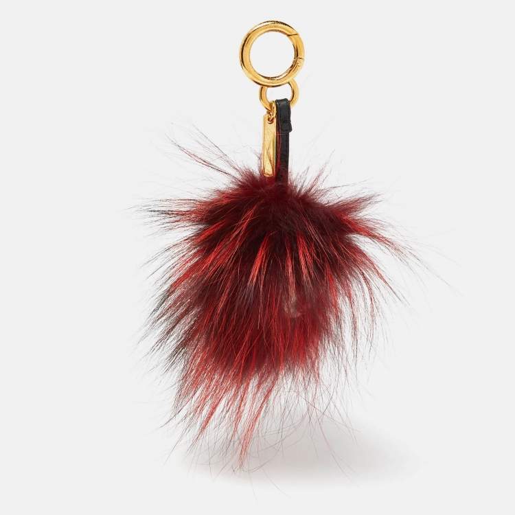 Pre Owned Fendi Mulitcolor Fox Fur and Leather Eye Studded Cube Monster Bag Charm