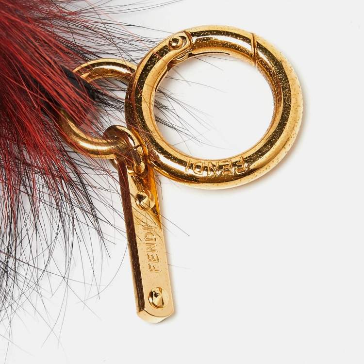 Pre Owned Fendi Mulitcolor Fox Fur and Leather Eye Studded Cube Monster Bag Charm