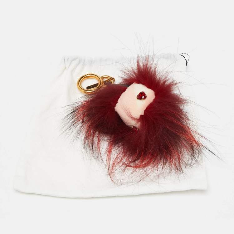 Pre Owned Fendi Mulitcolor Fox Fur and Leather Eye Studded Cube Monster Bag Charm