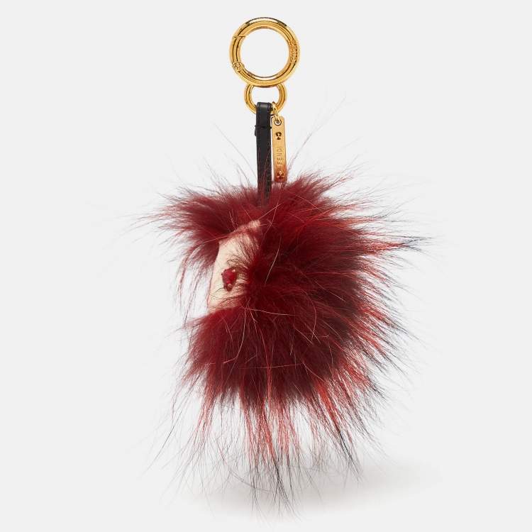 Pre Owned Fendi Mulitcolor Fox Fur and Leather Eye Studded Cube Monster Bag Charm