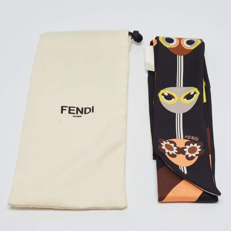 Pre Owned Fendi Multicolor Bugs Monster Print Silk Bandeau Scarf