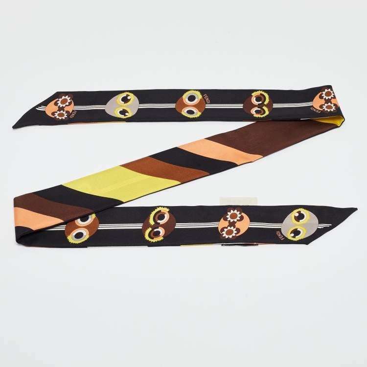 Pre Owned Fendi Multicolor Bugs Monster Print Silk Bandeau Scarf