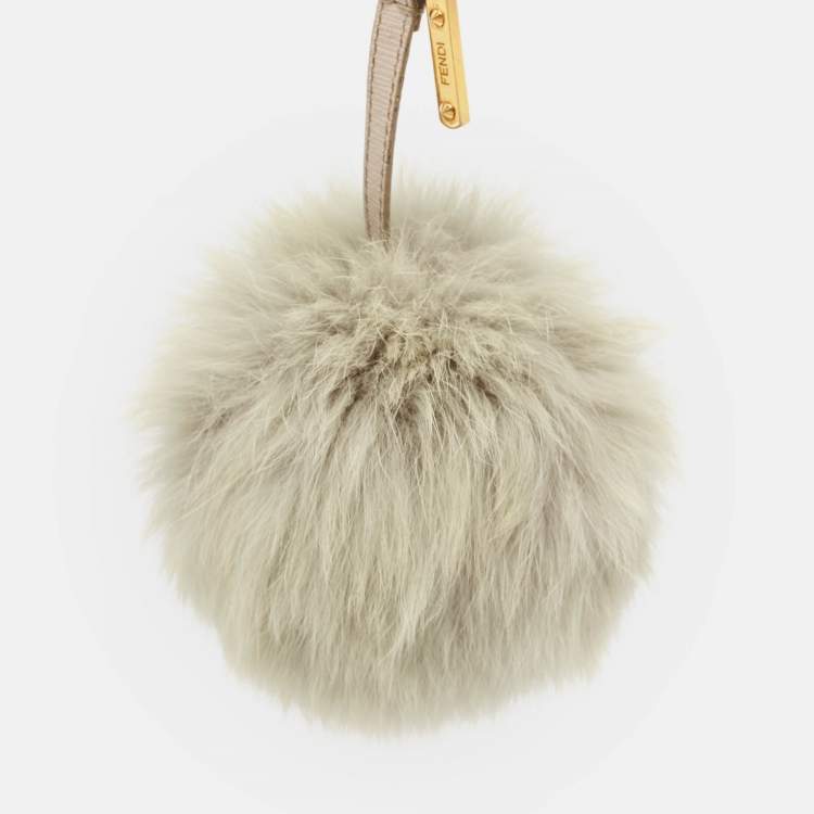 Pre Owned Fendi Grey Fur and Leather Pom Pom Bag Charm 