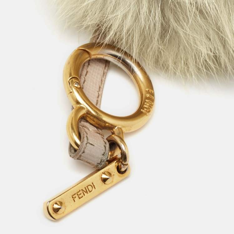Pre Owned Fendi Grey Fur and Leather Pom Pom Bag Charm 