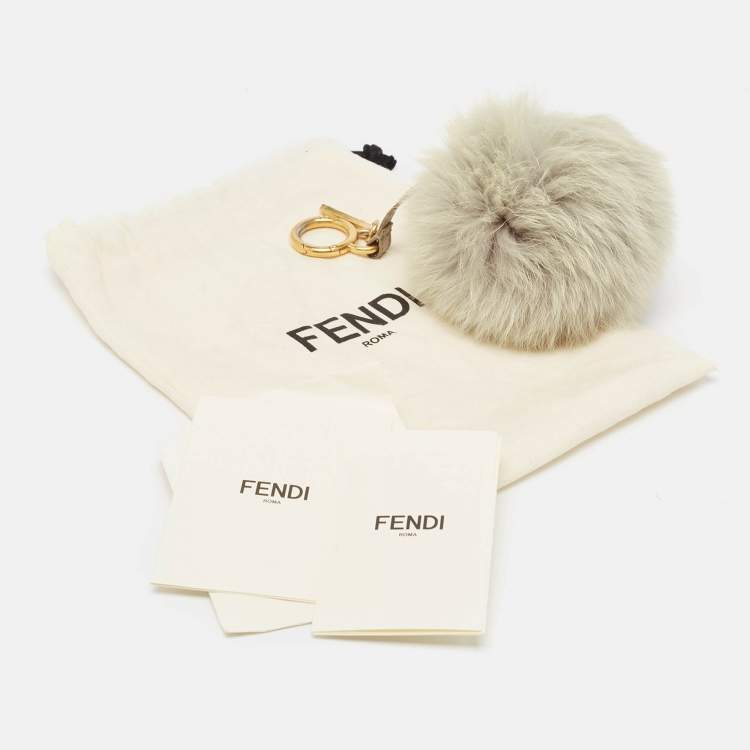 Pre Owned Fendi Grey Fur and Leather Pom Pom Bag Charm 