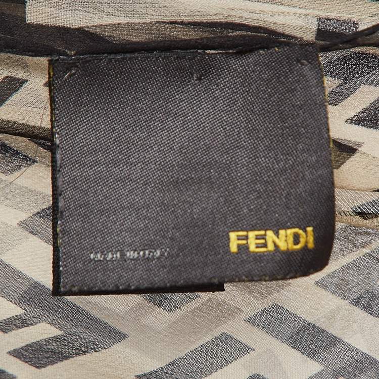 Pre Owned Fendi Vintage Brown Zucca/Leopard Print Sheer Silk Scarf