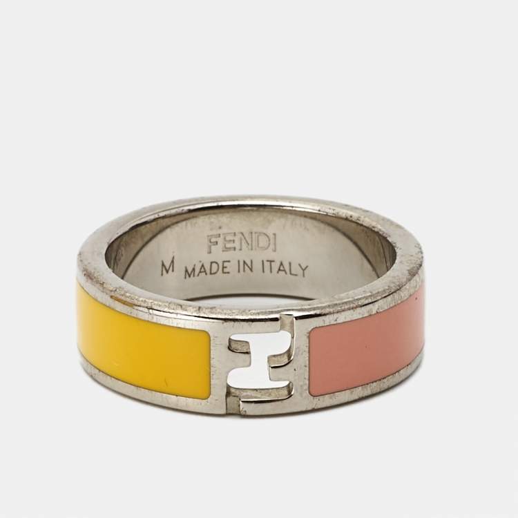 Fendi Fendista Bicolor Enamel Silver Tone Ring Size 55 Fendi TLC